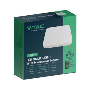 Plafoniera LED quadrata 18W 4000K con telecomando e sensore microonde IP44 V-TAC VT-8618S - foto 4