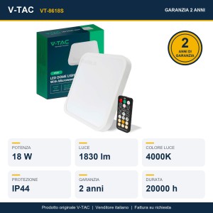Plafoniera LED quadrata 18W 4000K con telecomando e sensore microonde IP44 V-TAC VT-8618S - foto 13
