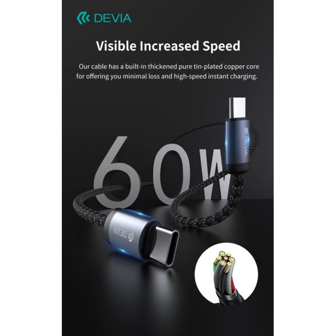 Cavo carica rapida da C a C PD 60W 3A, 3 Metri Nero Cavo carica rapida da C a C PD 60W 3A, 3 Metri Nero