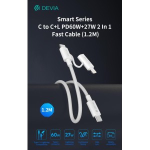 Cavo carica rapida da C a C + Lightning  PD 60W 3A 1,2 Metri Nero
