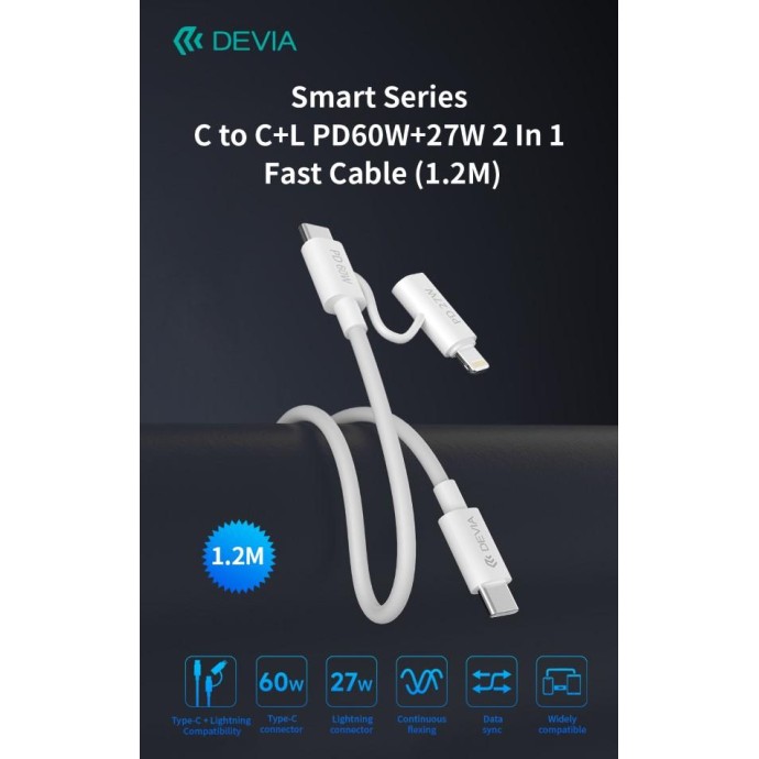 Cavo carica rapida da C a C + Lightning PD 60W 3A 1,2 Metri Nero Cavo carica rapida da C a C + Lightning PD 60W 3A 1,2 Metri Nero
