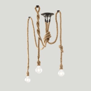 Plafoniera ROPE 3 luci E27 in canapa e metallo nero Luce Ambiente e Design - foto 2