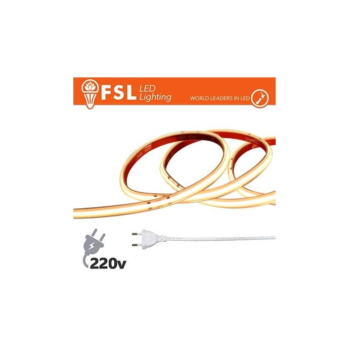 Striscia LED COB 5metri - IP65 3000K 220V 15W/m 1200lm/m+KIT tappo, colla, clip
