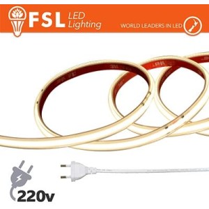 Striscia LED COB 5metri - IP65 4000K 220V 15W/m 1300lm/m+KIT tappo, colla, clip