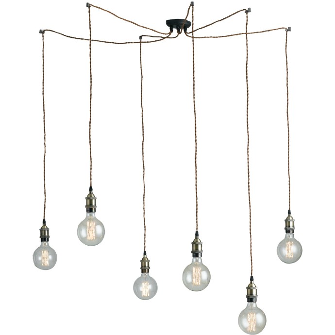 Sospensione 6 luci E27 rame con cavi regolabili in tessuto Luce Ambiente e Design GROOVE
