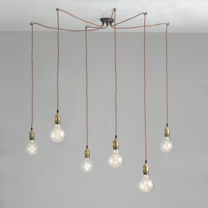 Sospensione 6 luci E27 rame con cavi regolabili in tessuto Luce Ambiente e Design GROOVE - foto 2