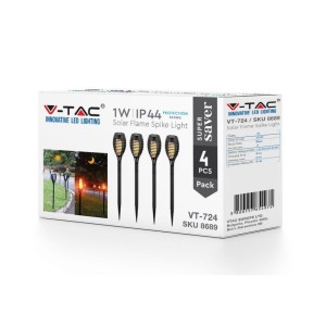 Lampada LED Solare Torcia con Picchetto 1W 2200K IP44 Nero 4 pezzi V-TAC VT-724 - foto 3