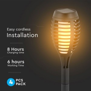 Lampada LED Solare Torcia con Picchetto 1W 2200K IP44 Nero 4 pezzi V-TAC VT-724 - foto 8