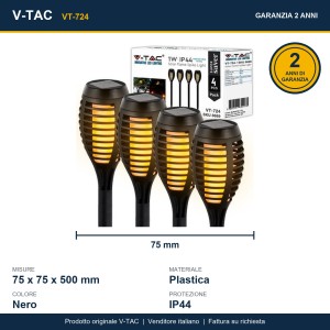 Lampada LED Solare Torcia con Picchetto 1W 2200K IP44 Nero 4 pezzi V-TAC VT-724 - foto 11