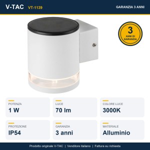 Applique LED Solare da Esterno 1W 3000K IP54 Cilindrica Bianca V-TAC VT-1139 - foto 10
