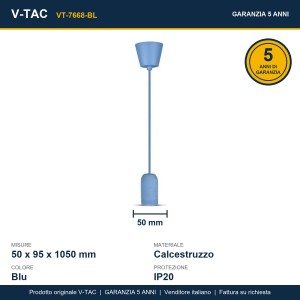 Lampadario a Sospensione in Calcestruzzo Blu E27 max 60W V-TAC VT-7668-BL - foto 9