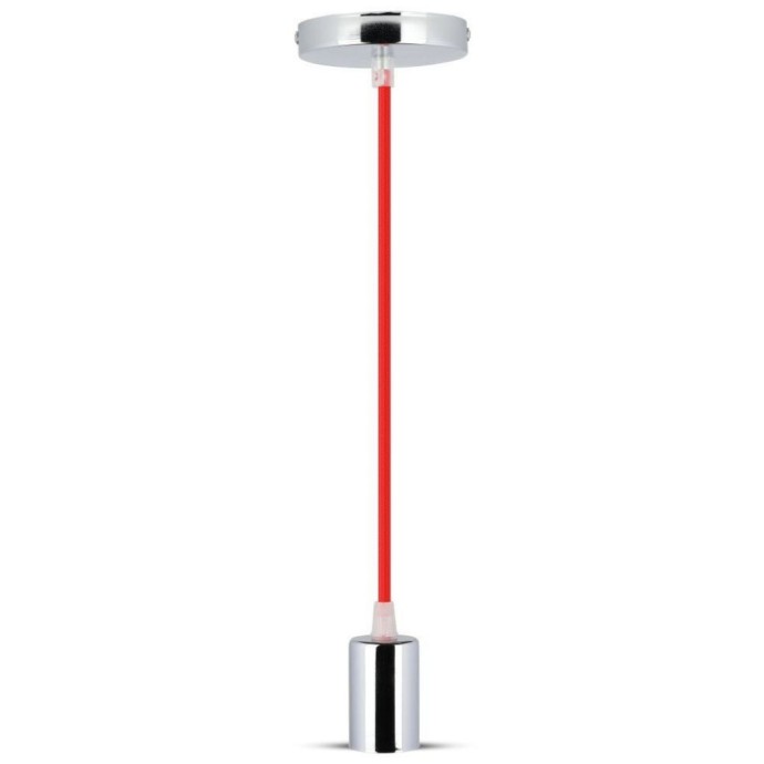 Lampadario a Sospensione E27 Max 60W Cilindro Metallo Cromato Cavo Rosso V-TAC VT-7338-R