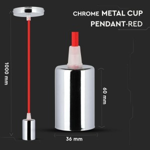 Lampadario a Sospensione E27 Max 60W Cilindro Metallo Cromato Cavo Rosso V-TAC VT-7338-R - foto 2