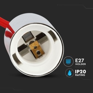 Lampadario a Sospensione E27 Max 60W Cilindro Metallo Cromato Cavo Rosso V-TAC VT-7338-R - foto 6