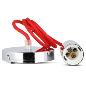 Lampadario a Sospensione E27 Max 60W Cilindro Metallo Cromato Cavo Rosso V-TAC VT-7338-R - foto 7