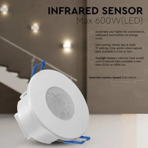 Sensore di movimento PIR 360° a incasso 8m 600W LED IP20 bianco V-TAC VT-81041 - foto 3