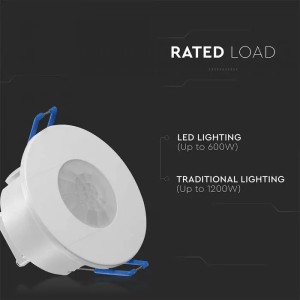 Sensore di movimento PIR 360° a incasso 8m 600W LED IP20 bianco V-TAC VT-81041 - foto 7