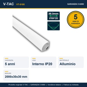Profilo Angolare Curvo per Strip LED 20.3mm in Alluminio 2 Metri, Silver, V-TAC VT-8105 - foto 4