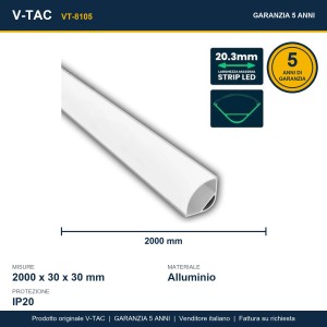 Profilo Angolare Curvo per Strip LED 20.3mm in Alluminio 2 Metri, Silver, V-TAC VT-8105 - foto 5
