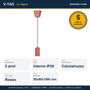 Lampadario a Sospensione in Calcestruzzo Rosso E27 Max 60W V-TAC VT-7668-R - foto 8