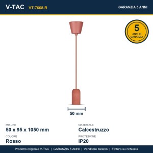 Lampadario a Sospensione in Calcestruzzo Rosso E27 Max 60W V-TAC VT-7668-R - foto 9
