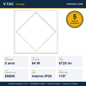 Pannello LED 64W da incasso 600x600mm 6500K bianco freddo V-TAC VT-6164 - foto 10
