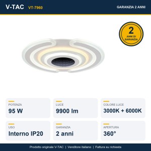 Lampadario LED 95W dimmerabile con telecomando 3000K+6000K a plafone bianco V-TAC VT-7960 - foto 8