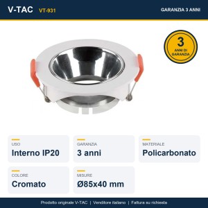 Portafaretto LED da incasso rotondo GU10 orientabile bianco V-TAC VT-931 - foto 7