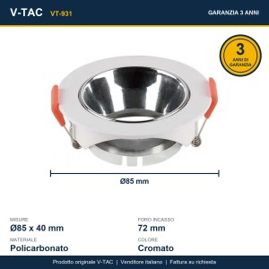Portafaretto LED da incasso rotondo GU10 orientabile bianco V-TAC VT-931 - foto 8