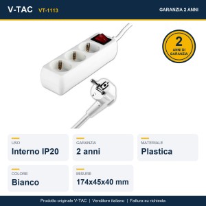 Multipresa 3 prese Schuko 16A con cavo 5m e interruttore bianco V-TAC VT-1113 - foto 7