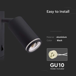 Portafaretto LED da muro GU10 orientabile con interruttore nero V-TAC VT-429 - foto 6