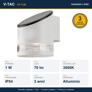 Applique LED Solare da Esterno 1W 3000K IP54 Cilindrica Bianca V-TAC VT-1138 - foto 10