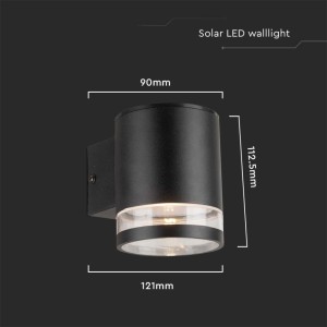 Applique LED Solare da Esterno 1W 3000K IP54 Nera Cilindrica V-TAC VT-1139 - foto 8