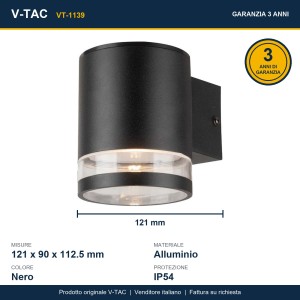 Applique LED Solare da Esterno 1W 3000K IP54 Nera Cilindrica V-TAC VT-1139 - foto 10