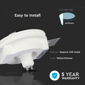 Portafaretto LED da incasso rotondo GU10 Ø103 mm cromato in gesso V-TAC VT-866-CRD - foto 4