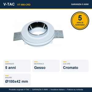 Portafaretto LED da incasso rotondo GU10 Ø103 mm cromato in gesso V-TAC VT-866-CRD - foto 10