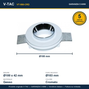 Portafaretto LED da incasso rotondo GU10 Ø103 mm cromato in gesso V-TAC VT-866-CRD - foto 11