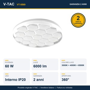 Plafoniera LED 60W rotonda 3000K-6500K CCT con telecomando, bianca, V-TAC VT-8569 - foto 11