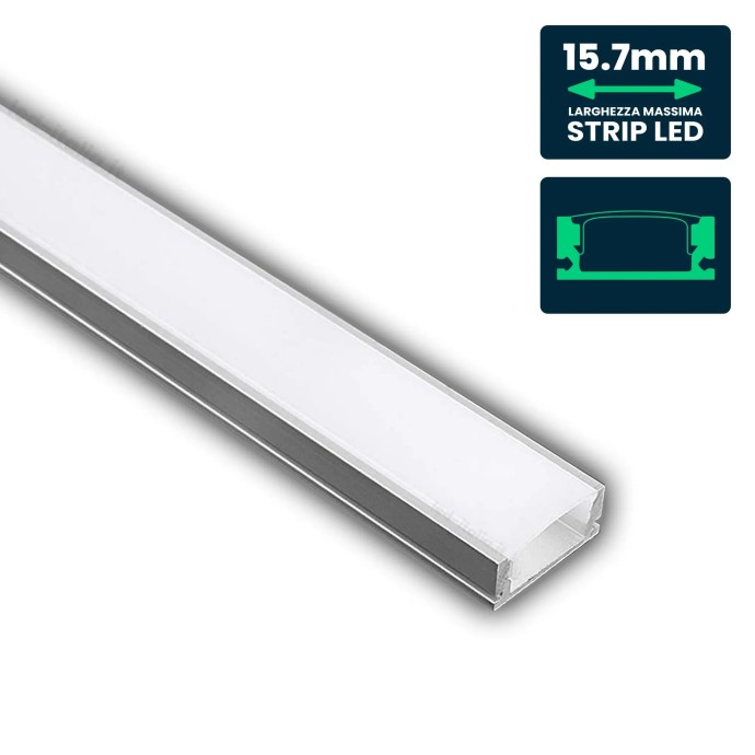 Profilo Lineare in Alluminio per Strip LED 15.7mm, 2 metri, Copertura Opaca, V-TAC VT-8157