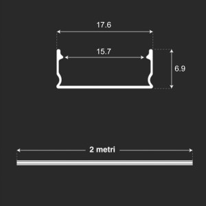 Profilo Lineare in Alluminio per Strip LED 15.7mm, 2 metri, Copertura Opaca, V-TAC VT-8157 - foto 4