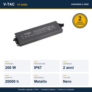 Alimentatore LED 24V 200W 8.25A IP67 in Metallo Nero V-TAC VT-24202 - foto 6