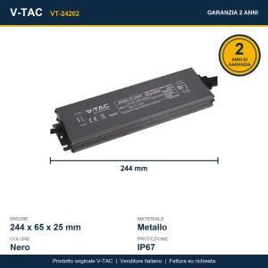 Alimentatore LED 24V 200W 8.25A IP67 in Metallo Nero V-TAC VT-24202 - foto 7