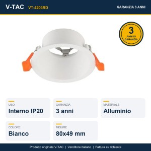 Portafaretto da incasso rotondo GU10 bianco anti-abbagliamento V-TAC VT-4203RD - foto 7