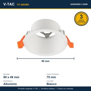 Portafaretto da incasso rotondo GU10 bianco anti-abbagliamento V-TAC VT-4203RD - foto 8