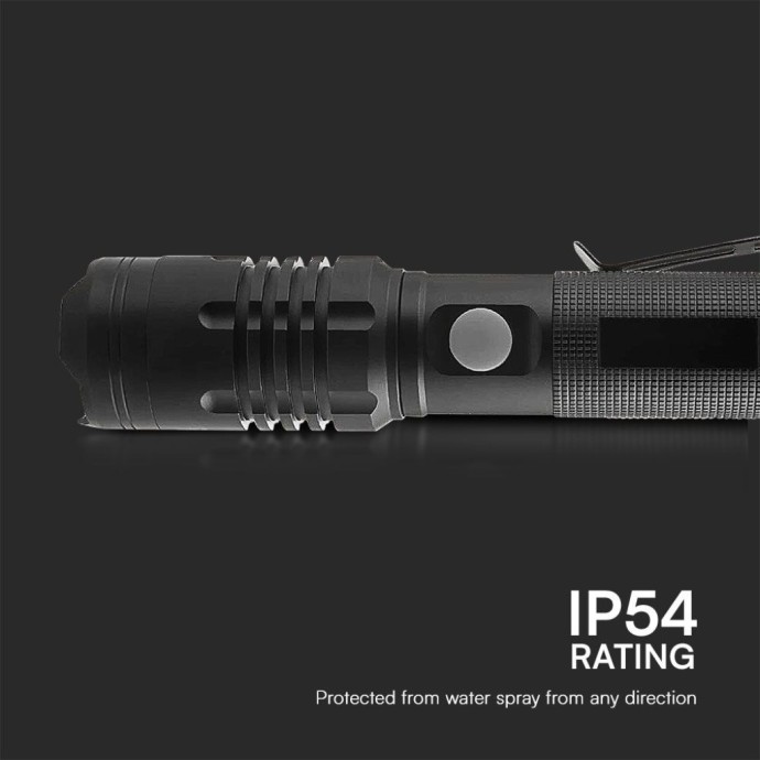 Torcia LED ricaricabile 10W USB-C 1000lm IP54 in alluminio nero V-TAC VT-9910