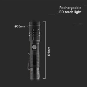 Torcia LED ricaricabile 10W USB-C 1000lm IP54 in alluminio nero V-TAC VT-9910 - foto 8