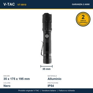 Torcia LED ricaricabile 10W USB-C 1000lm IP54 in alluminio nero V-TAC VT-9910 - foto 10