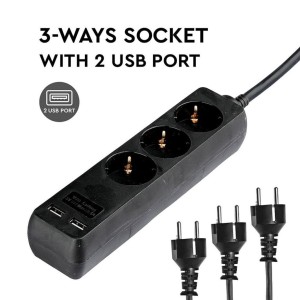 Multipresa 3 Prese Schuko 16A con 2 USB-A, Cavo 5m, Nero - V-TAC VT-1125-2 - foto 5