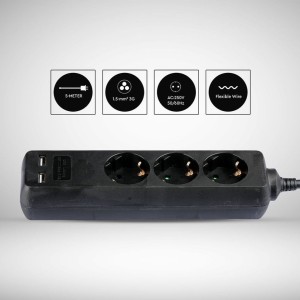 Multipresa 3 Prese Schuko 16A con 2 USB-A, Cavo 5m, Nero - V-TAC VT-1125-2 - foto 6