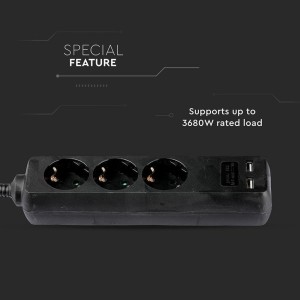 Multipresa 3 Prese Schuko 16A con 2 USB-A, Cavo 5m, Nero - V-TAC VT-1125-2 - foto 7
